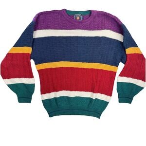 Vintage 90s CHAPS Ralph Lauren USA Colorblock Stripe Cotton knit Sweater L